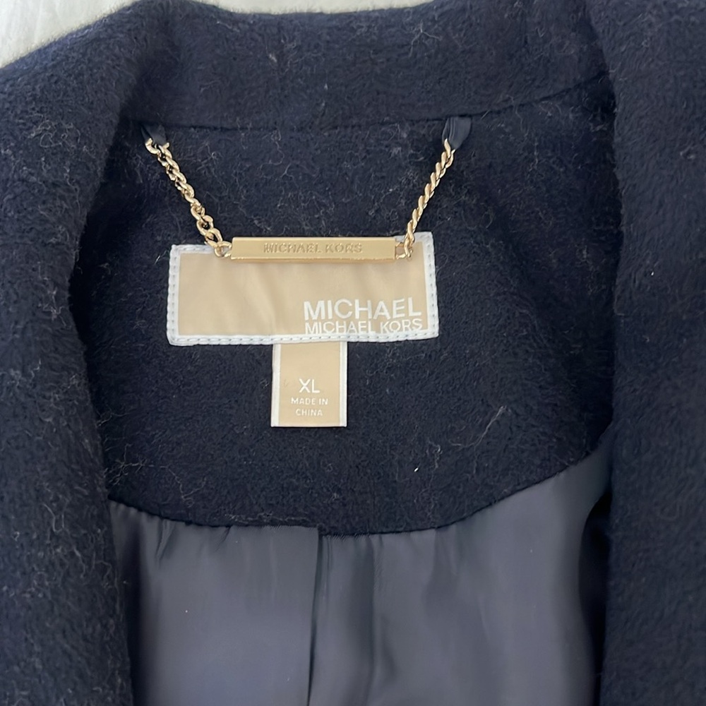 MICHAEL KORS Navy Blue belter wrap coat wool